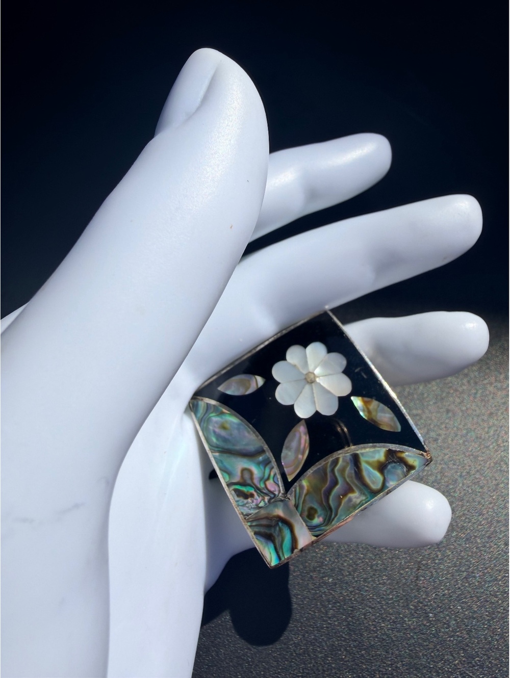 Vintage Alpaca Mexico Abalone Flower Brooch Pin - Picture 6 of 6